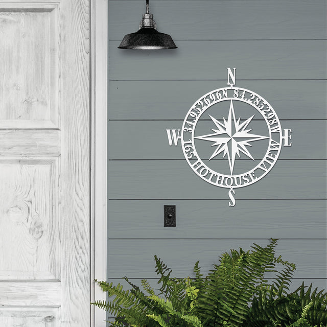 Personalized GPS Compass Metal Sign – Nautical Wall Art for Home Decor Compass Sign House Sensations Art