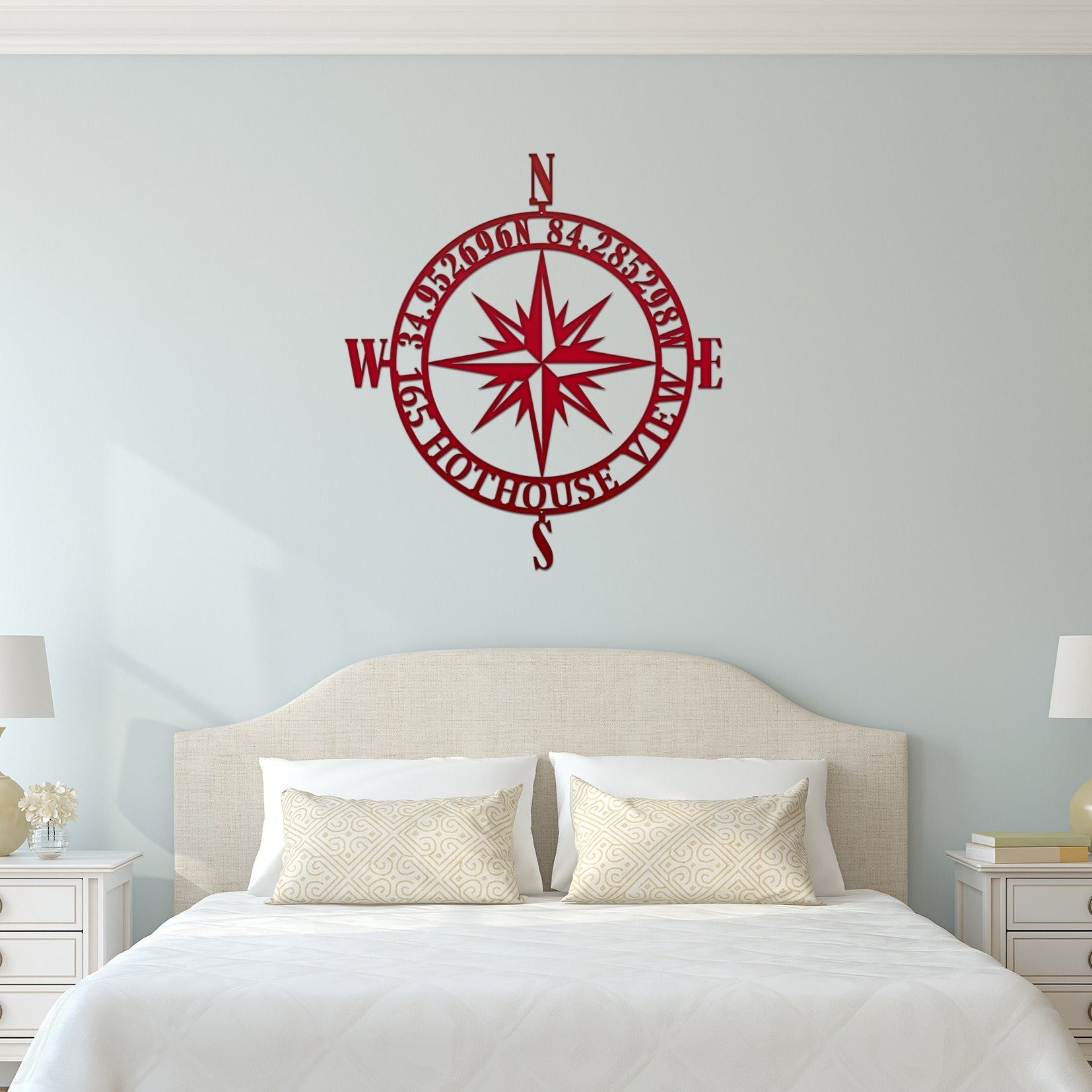 Personalized GPS Compass Metal Sign – Nautical Wall Art for Home Decor Compass Sign House Sensations Art