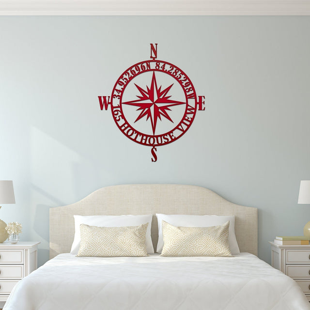 Personalized GPS Compass Metal Sign – Nautical Wall Art for Home Decor Compass Sign House Sensations Art