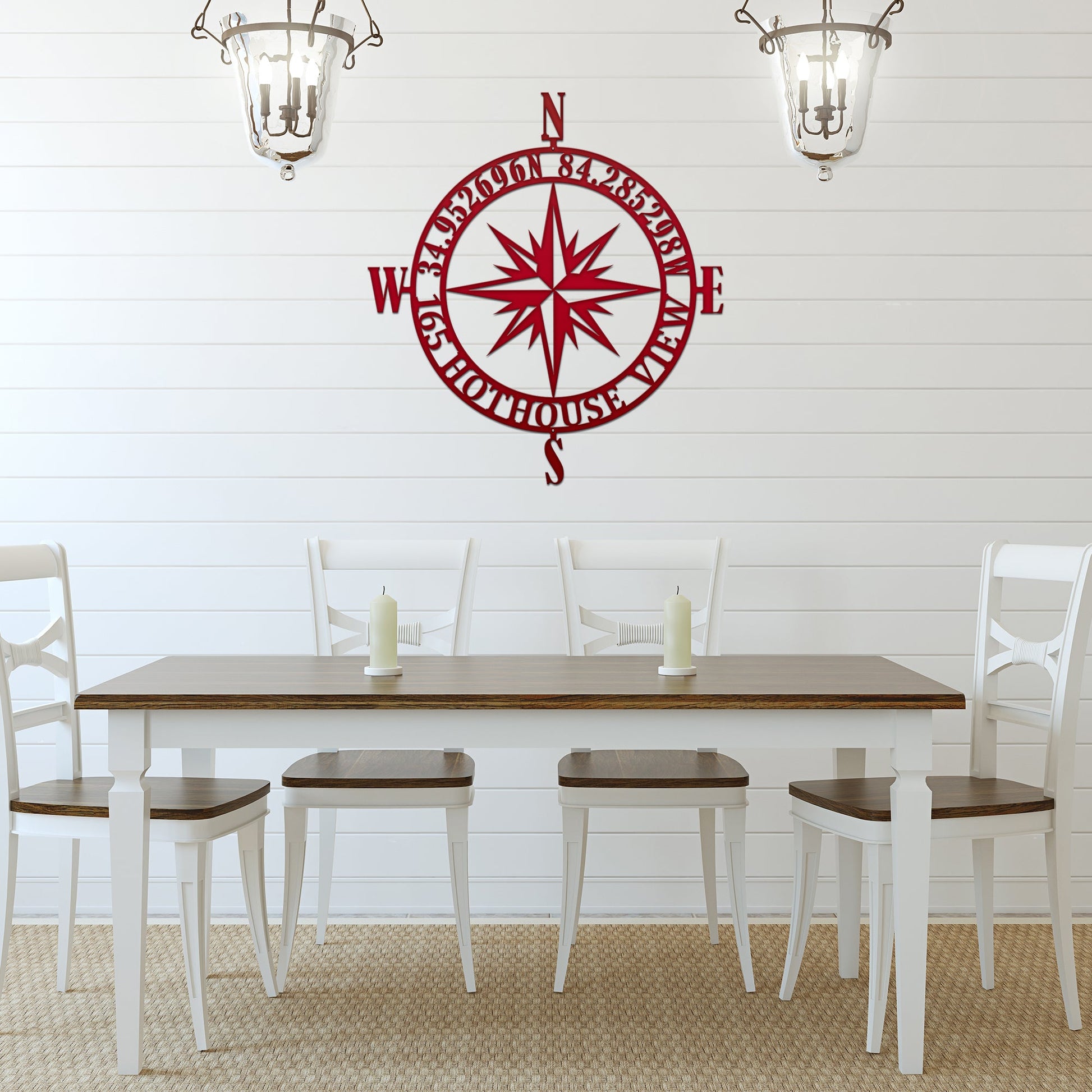 Personalized GPS Compass Metal Sign – Nautical Wall Art for Home Decor Compass Sign House Sensations Art
