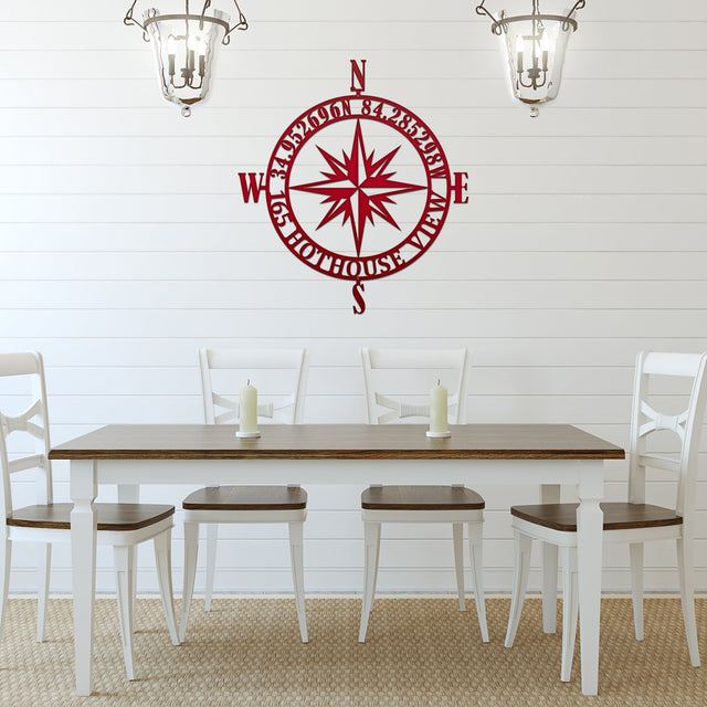 Personalized GPS Compass Metal Sign – Nautical Wall Art for Home Decor Compass Sign House Sensations Art