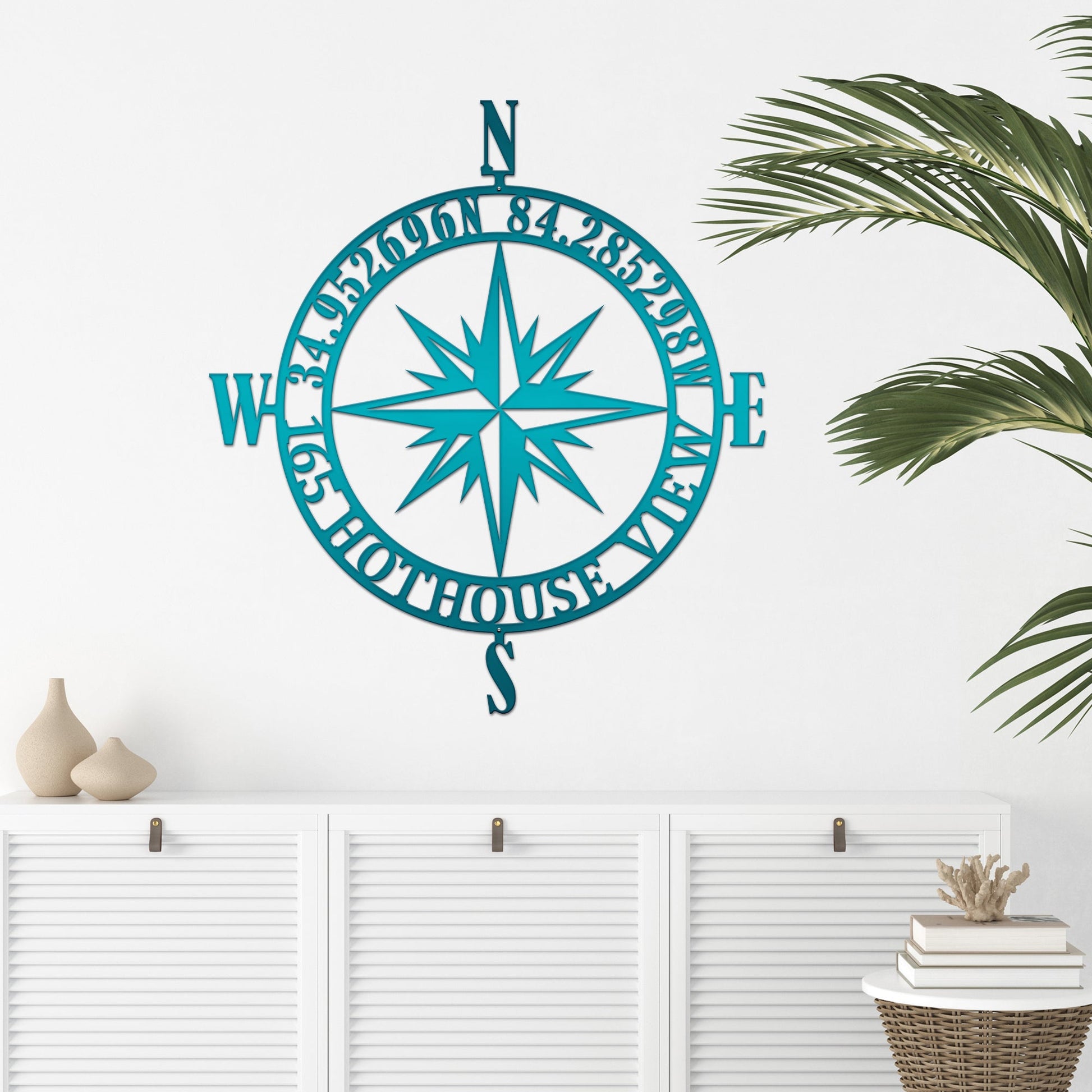 Personalized GPS Compass Metal Sign – Nautical Wall Art for Home Decor Compass Sign House Sensations Art