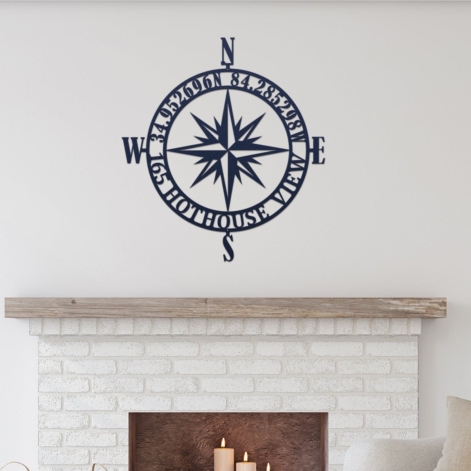 Personalized GPS Compass Metal Sign – Nautical Wall Art for Home Decor Compass Sign House Sensations Art
