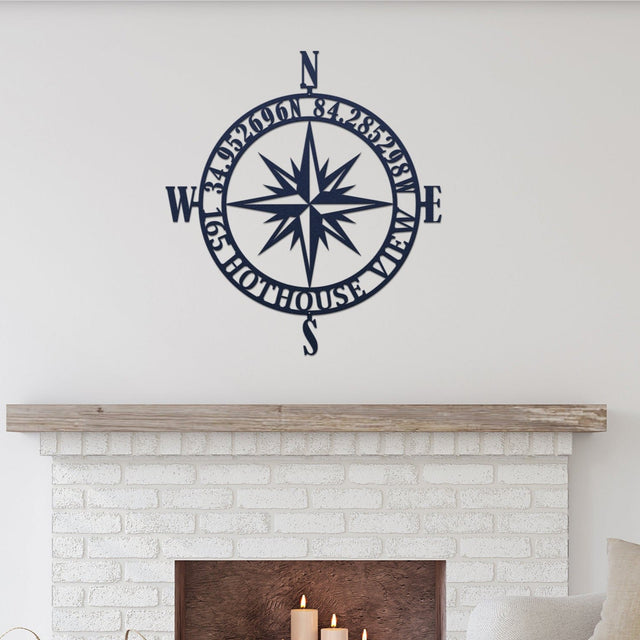 Personalized GPS Compass Metal Sign – Nautical Wall Art for Home Decor Compass Sign House Sensations Art