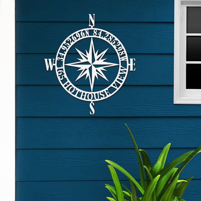 Personalized GPS Compass Metal Sign – Nautical Wall Art for Home Decor Compass Sign House Sensations Art