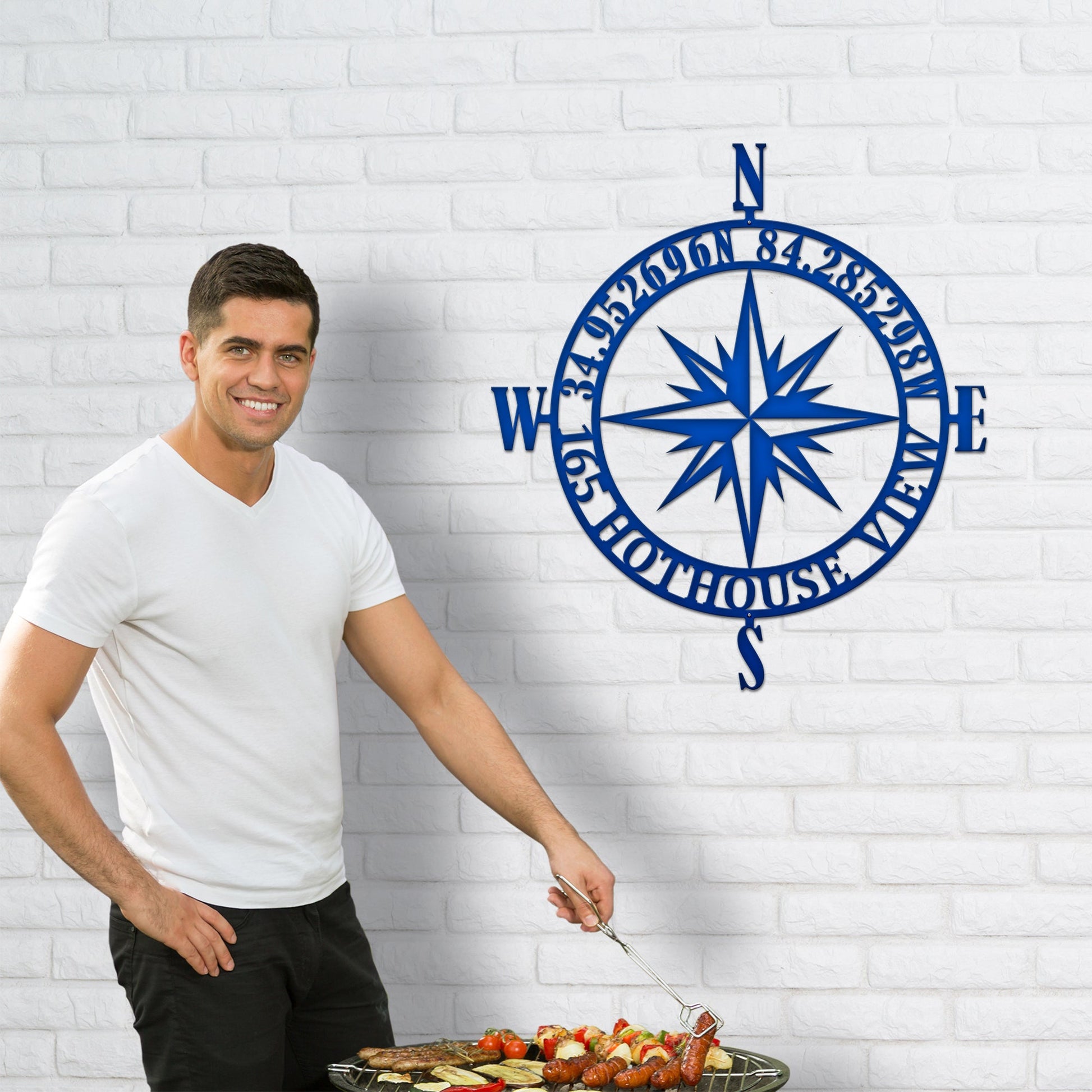Personalized GPS Compass Metal Sign – Nautical Wall Art for Home Decor Compass Sign House Sensations Art