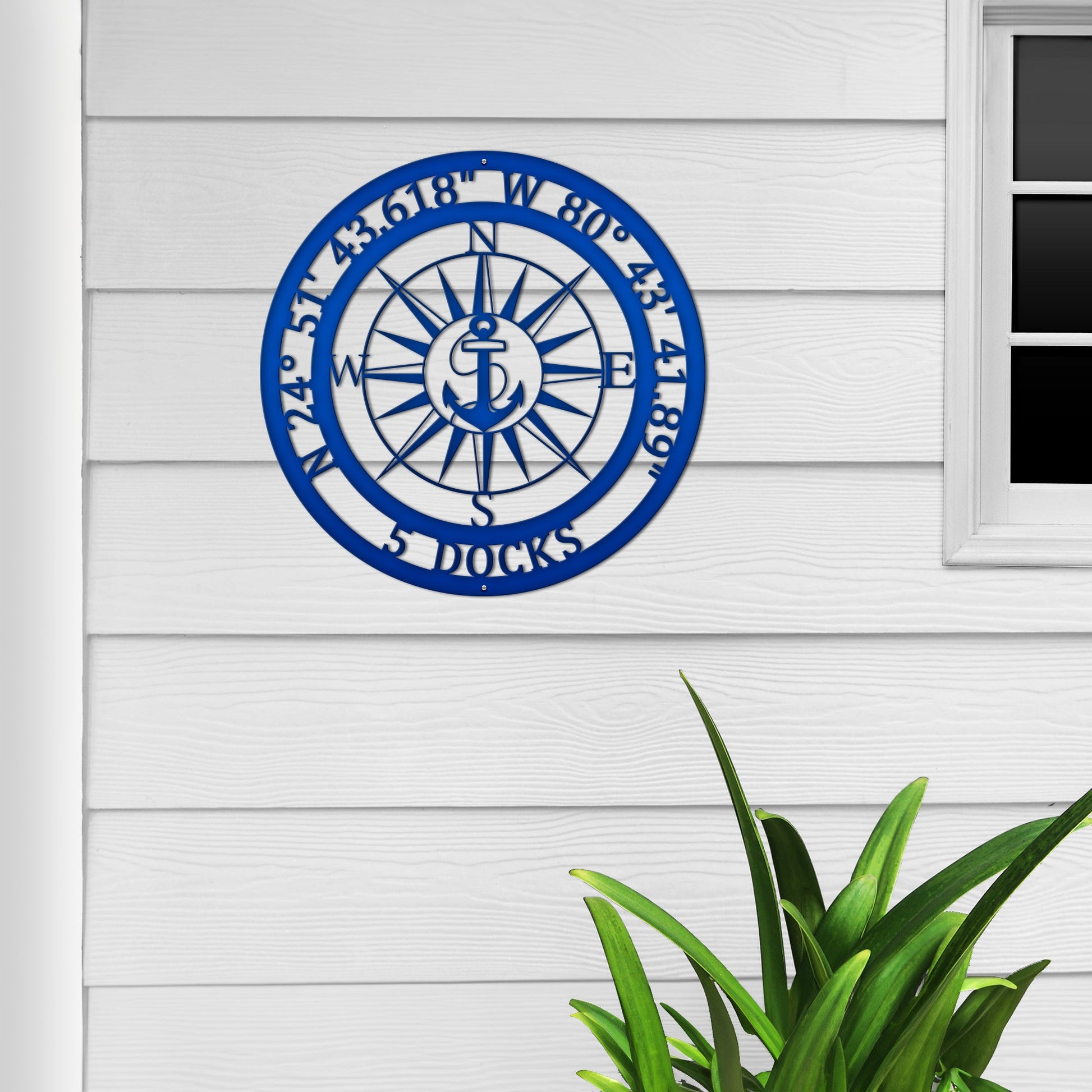 Personalized GPS & Location Anchor Compass Sign - Personalized Nautical Wall Art, Family Name & Date - Indoor Outdoor Metal Decor, Housewarming or Wedding Gift for Couples Compass Sign House Sensations Art