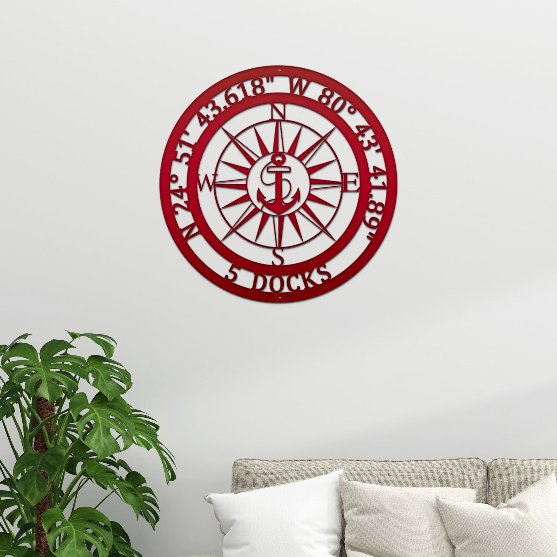 Personalized GPS & Location Anchor Compass Sign - Personalized Nautical Wall Art, Family Name & Date - Indoor Outdoor Metal Decor, Housewarming or Wedding Gift for Couples Compass Sign House Sensations Art