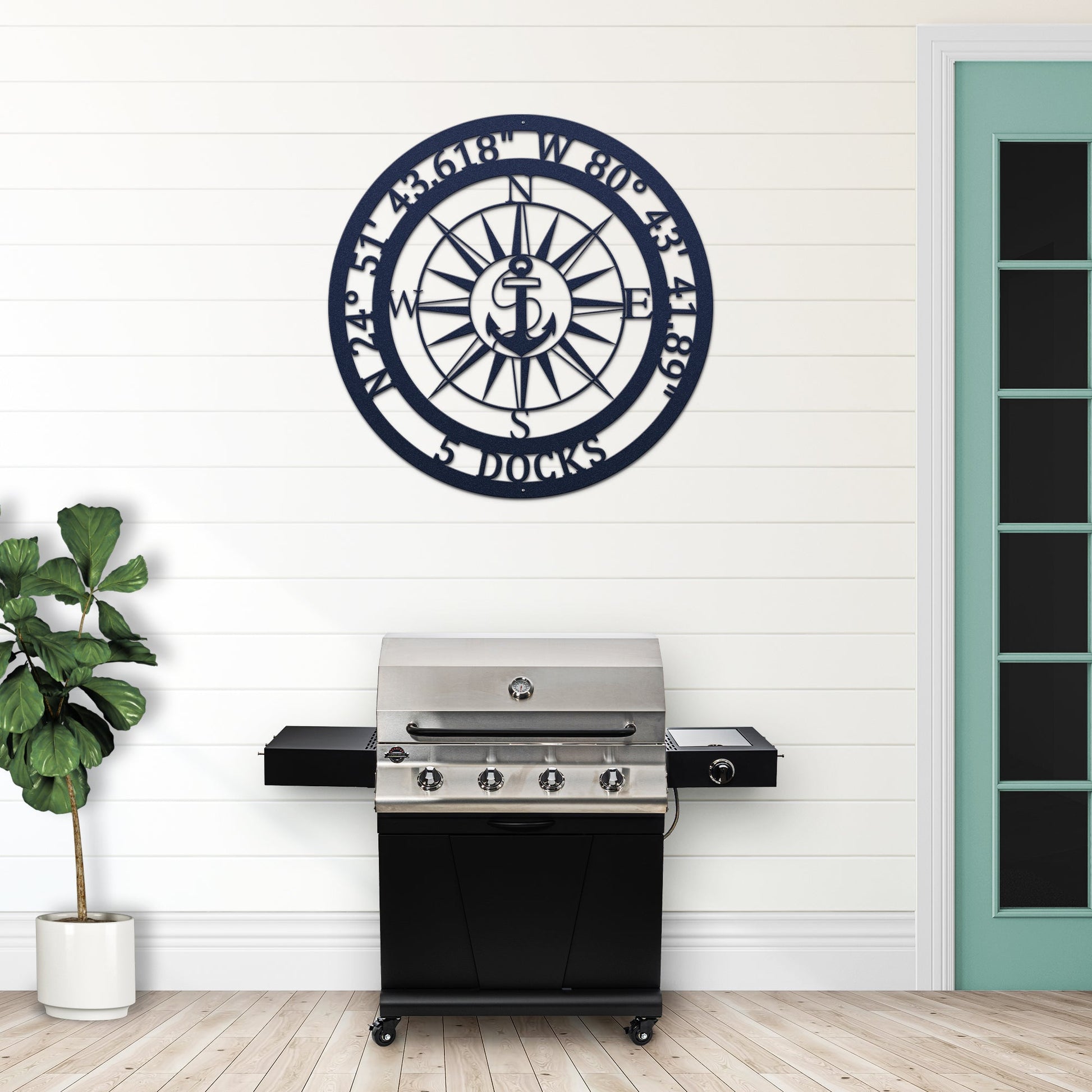 Personalized GPS & Location Anchor Compass Sign - Personalized Nautical Wall Art, Family Name & Date - Indoor Outdoor Metal Decor, Housewarming or Wedding Gift for Couples Compass Sign House Sensations Art