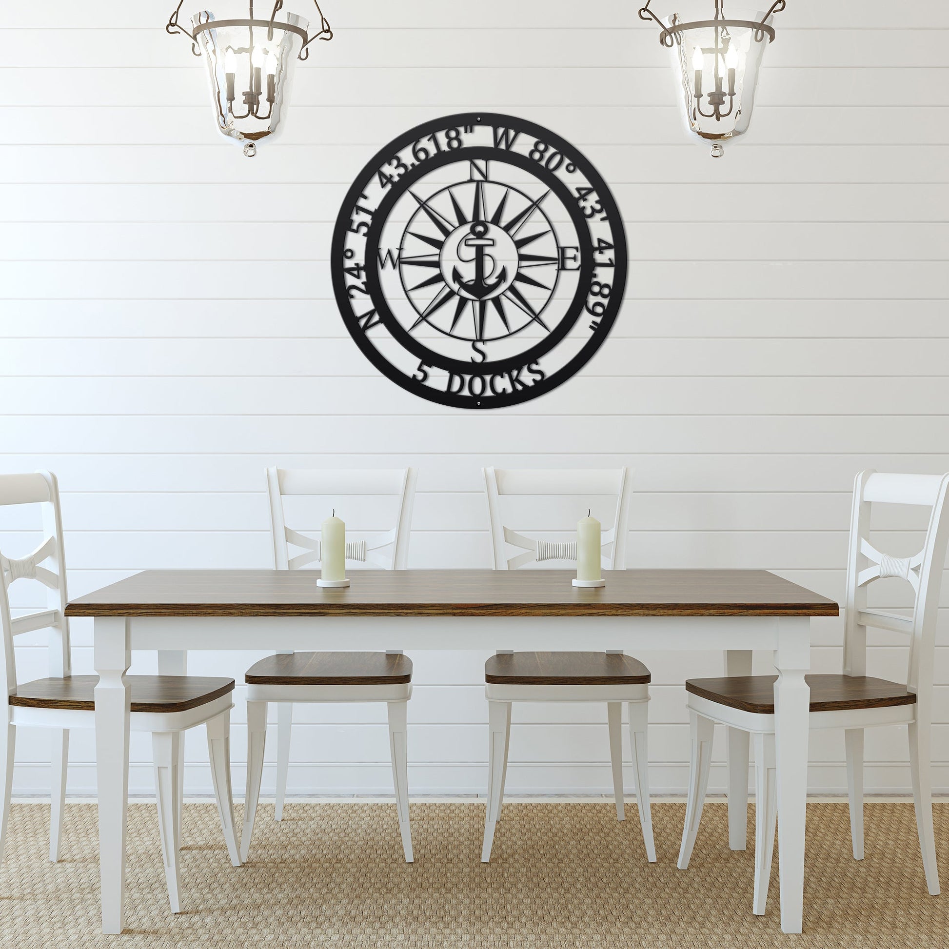 Personalized GPS & Location Anchor Compass Sign - Personalized Nautical Wall Art, Family Name & Date - Indoor Outdoor Metal Decor, Housewarming or Wedding Gift for Couples Compass Sign House Sensations Art