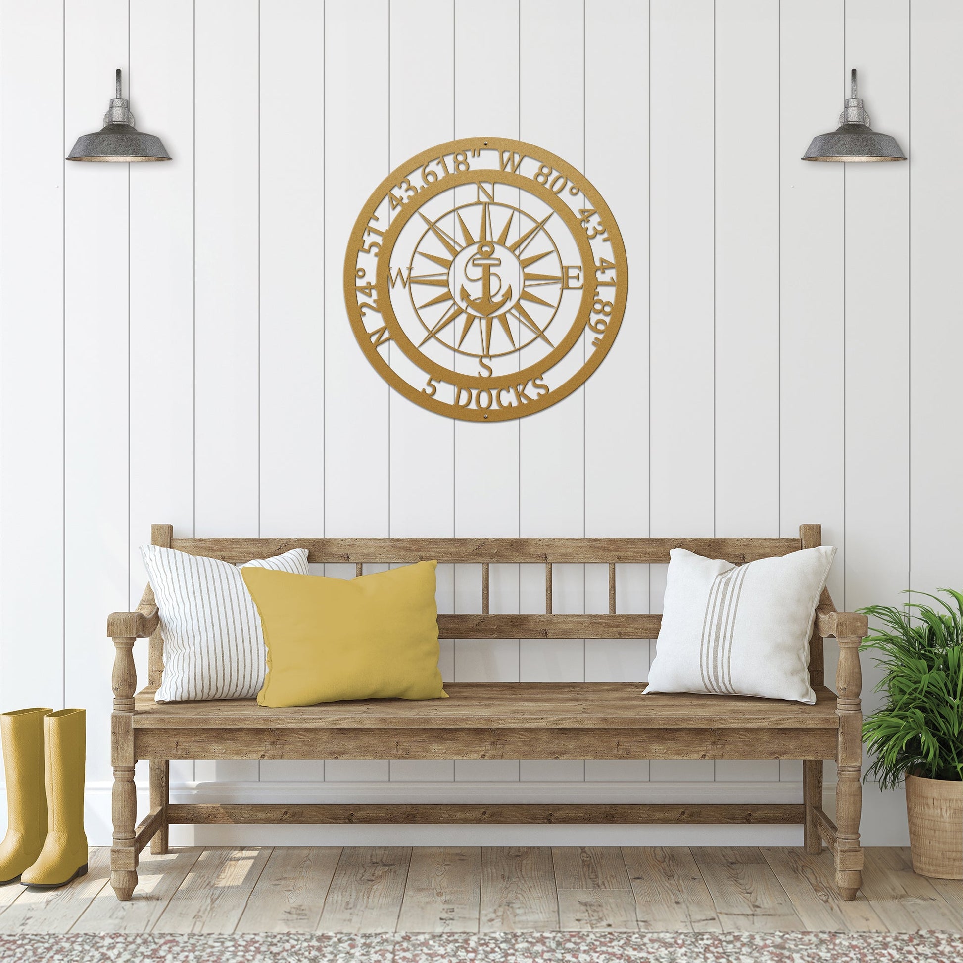 Personalized GPS & Location Anchor Compass Sign - Personalized Nautical Wall Art, Family Name & Date - Indoor Outdoor Metal Decor, Housewarming or Wedding Gift for Couples Compass Sign House Sensations Art