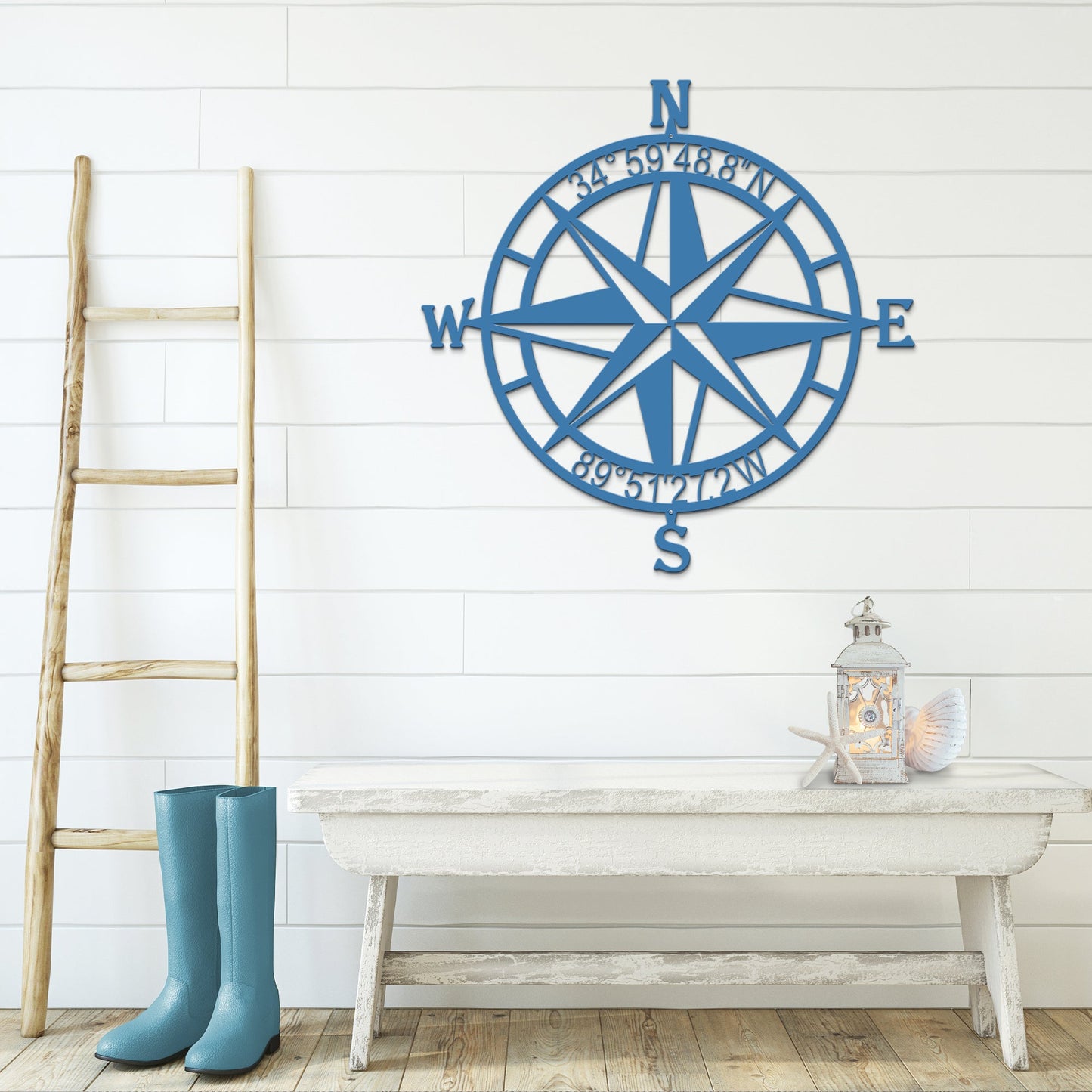 Personalized GPS Nautical Compass Rose - available from 12" to 60" - Personalized Nautical Wall Art, Family Name & Date - Indoor Outdoor Metal Decor, Housewarming or Wedding Gift for Couples - HouseSensationsArt