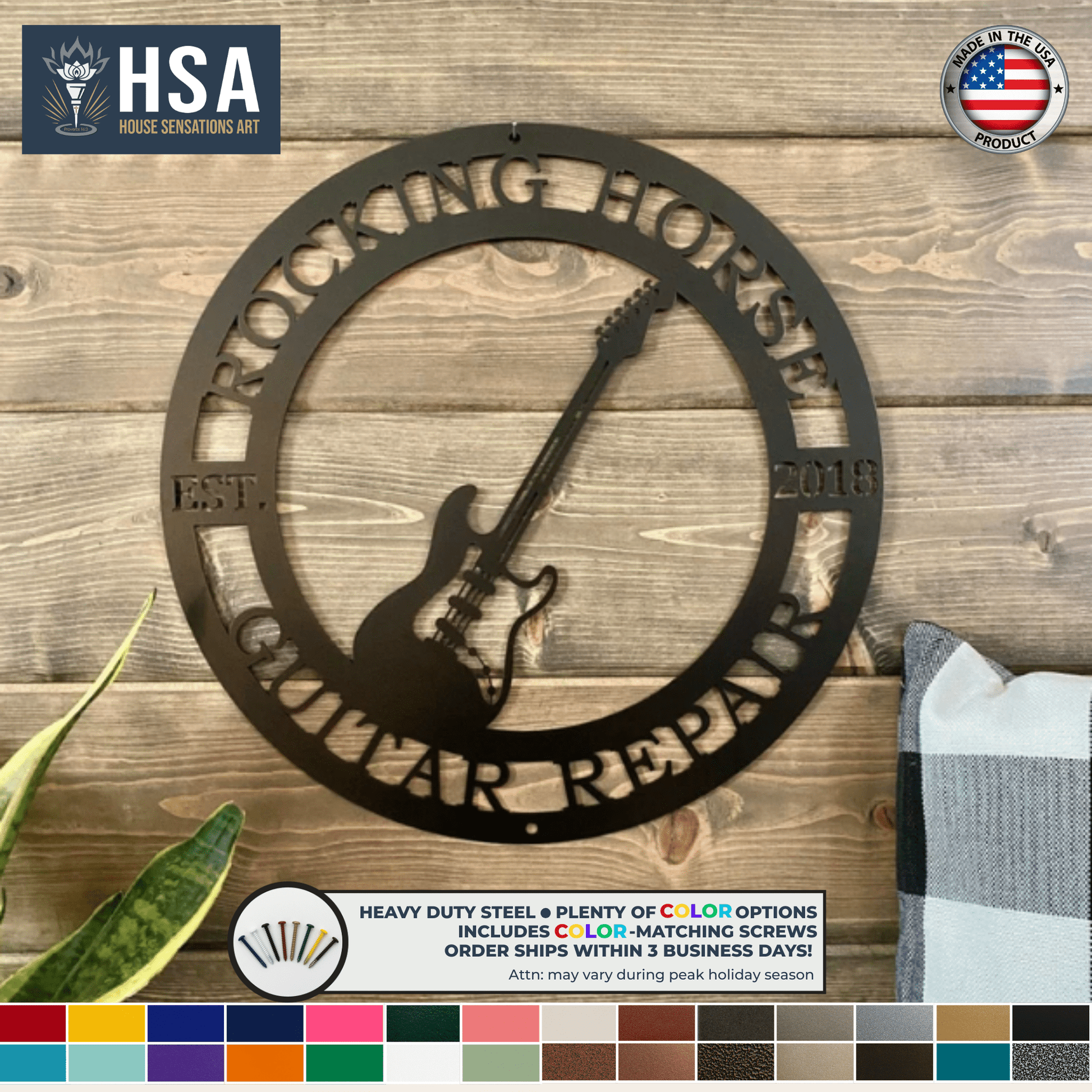 Personalized Guitar Wall Art for Music Lovers & Rock Spaces Custom Electric Guitar Sign, Music Room Decor, Band Gift Idea - TTS - HouseSensationsArt