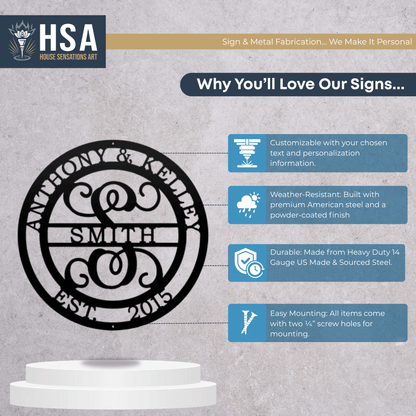 Personalized Initial Wedding Monogram Family Name Sign: Metal Anniversary Gift - HouseSensationsArt