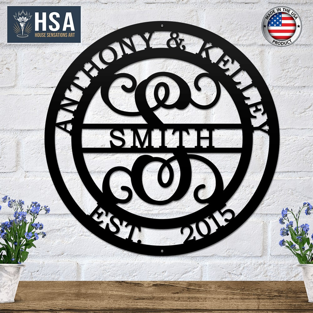 Personalized Initial Wedding Monogram Family Name Sign: Metal Anniversary Gift TT - HouseSensationsArt