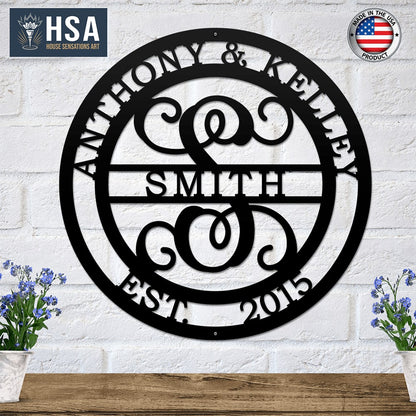 Personalized Initial Wedding Monogram Family Name Sign: Metal Anniversary Gift TT - HouseSensationsArt