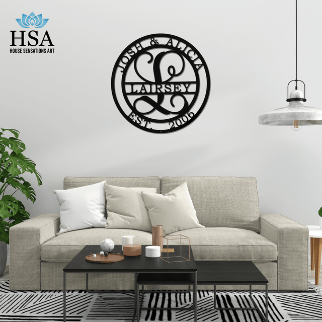 Personalized Initial Wedding Monogram Family Name Sign: Metal Anniversary Gift TT - HouseSensationsArt