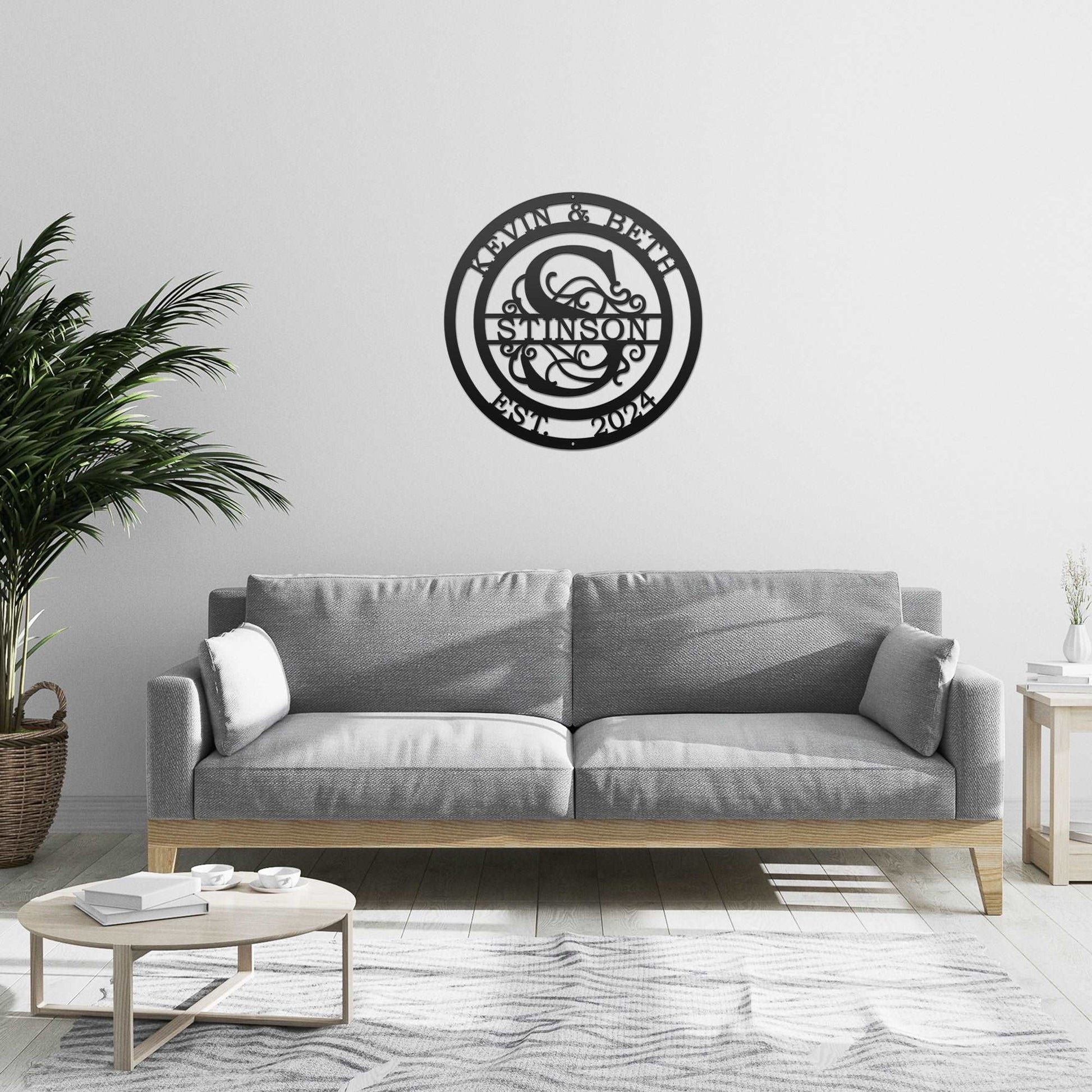 Personalized Initial Wedding Monogram Family Name Sign: Metal Anniversary Gift TT - HouseSensationsArt
