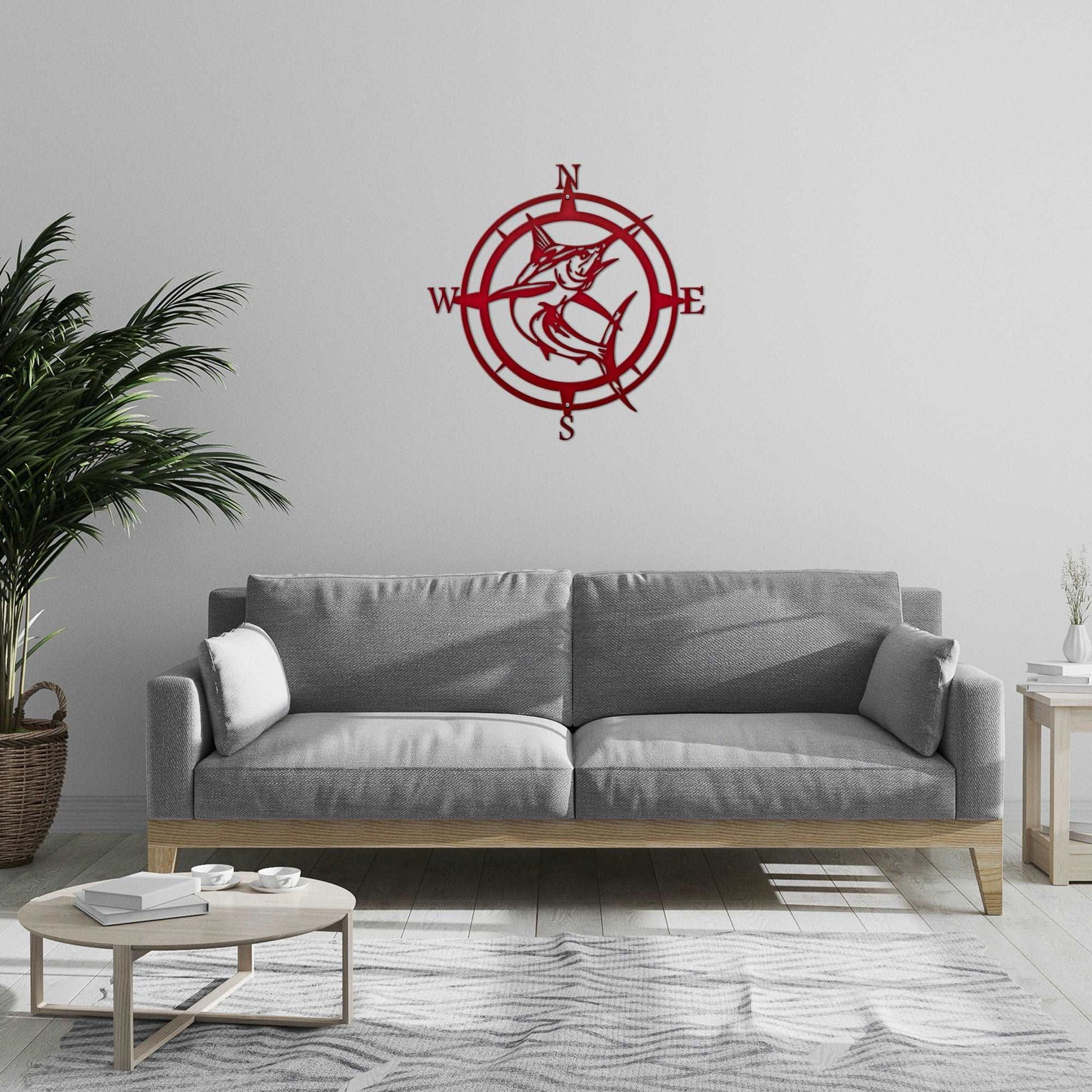 Personalized Marlin Compass Metal Wall Decor - Personalized Nautical Wall Art, Family Name & Date - Indoor Outdoor Metal Decor, Housewarming or Wedding Gift for Couples - HouseSensationsArt