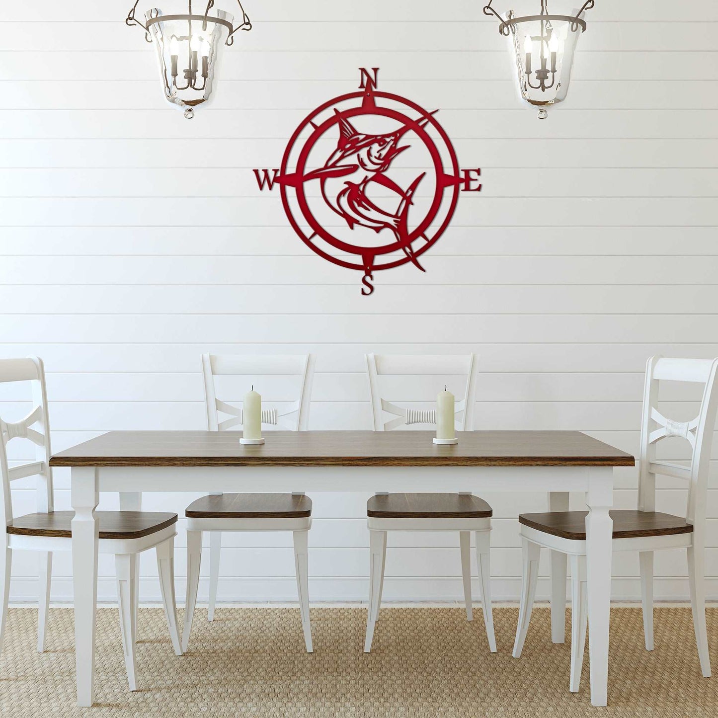 Personalized Marlin Compass Metal Wall Decor - Personalized Nautical Wall Art, Family Name & Date - Indoor Outdoor Metal Decor, Housewarming or Wedding Gift for Couples - HouseSensationsArt