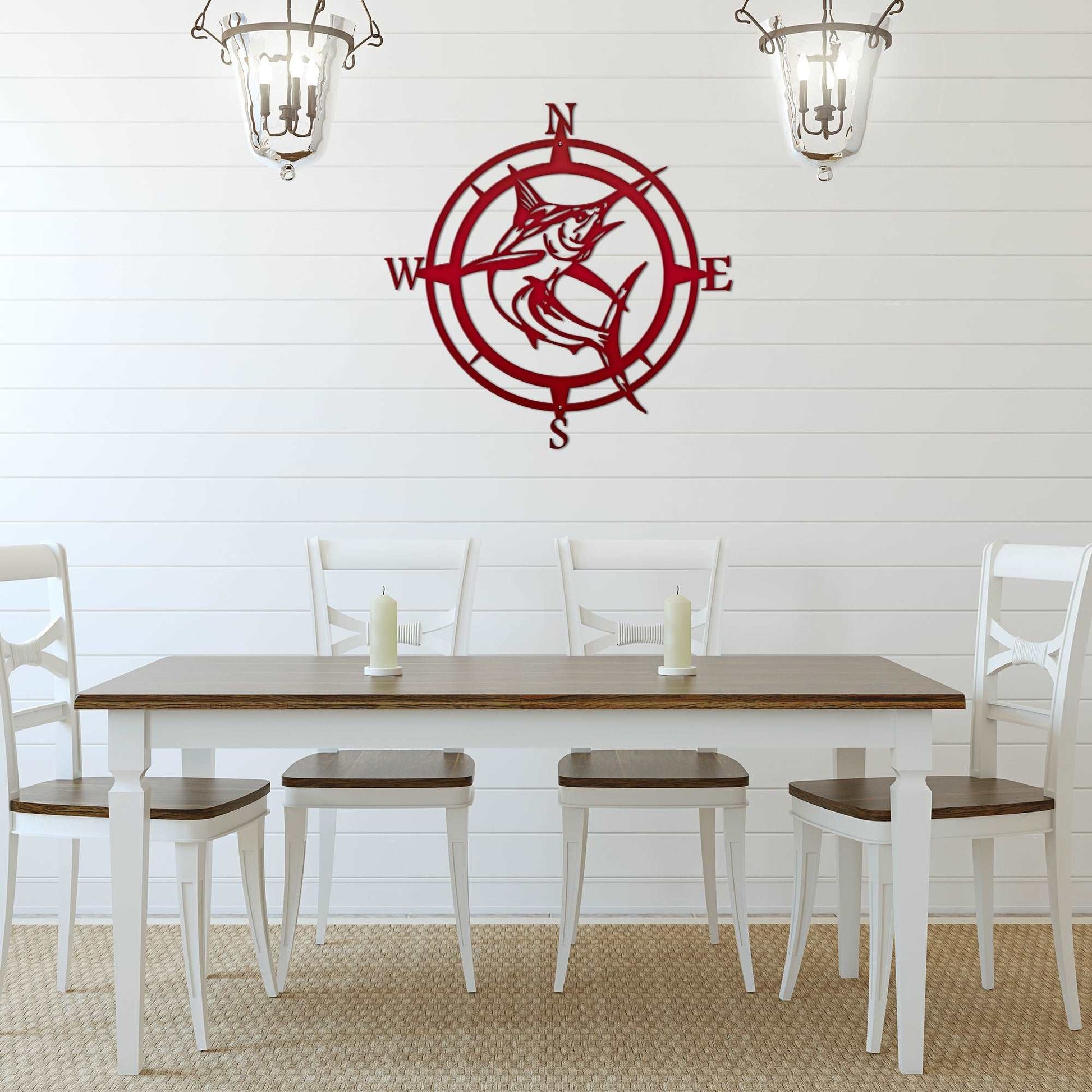 Personalized Marlin Compass Metal Wall Decor - Personalized Nautical Wall Art, Family Name & Date - Indoor Outdoor Metal Decor, Housewarming or Wedding Gift for Couples - HouseSensationsArt