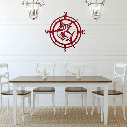 Personalized Marlin Compass Metal Wall Decor - Personalized Nautical Wall Art, Family Name & Date - Indoor Outdoor Metal Decor, Housewarming or Wedding Gift for Couples - HouseSensationsArt