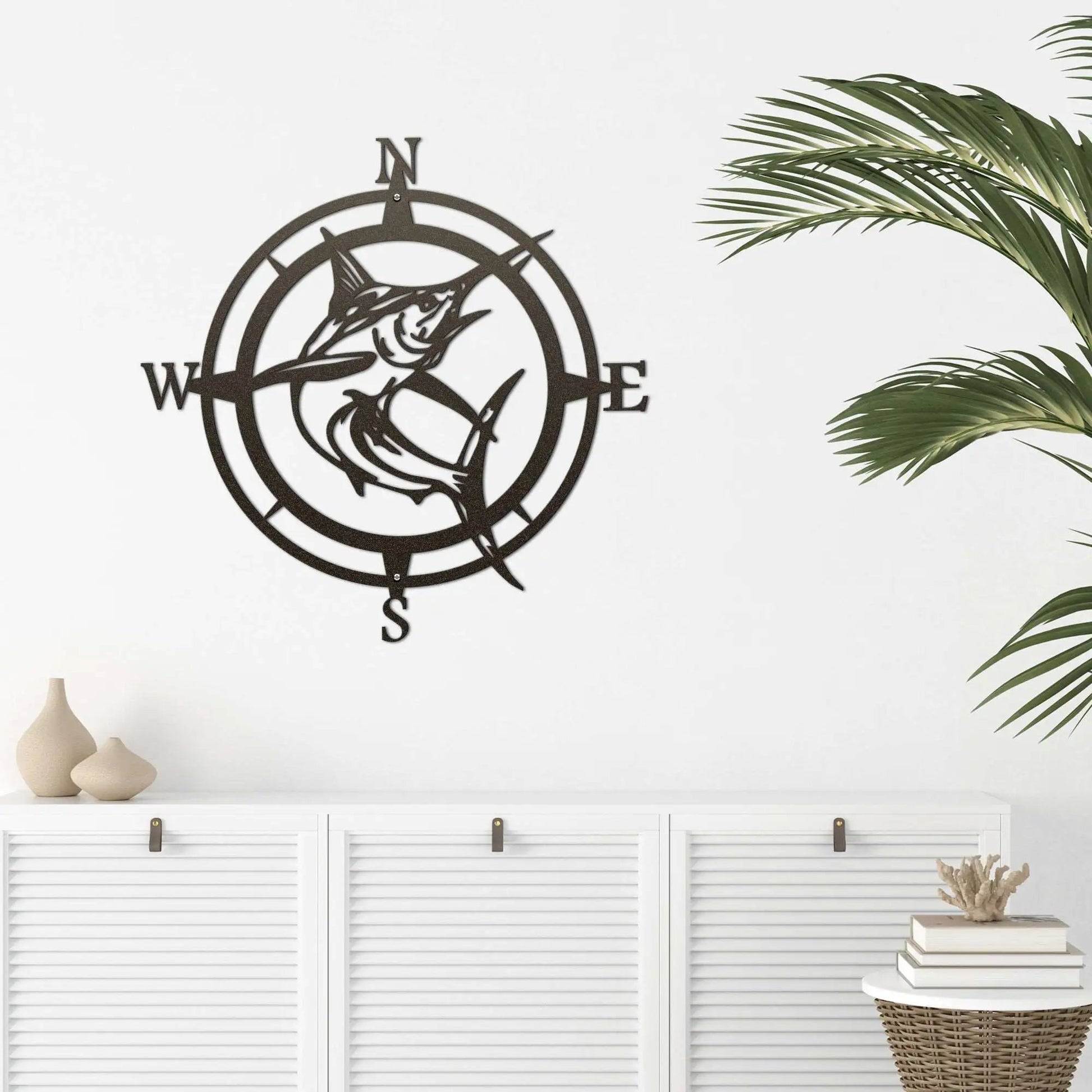Personalized Marlin Compass Metal Wall Decor - Personalized Nautical Wall Art, Family Name & Date - Indoor Outdoor Metal Decor, Housewarming or Wedding Gift for Couples - HouseSensationsArt