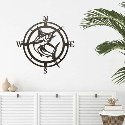 Personalized Marlin Compass Metal Wall Decor - Personalized Nautical Wall Art, Family Name & Date - Indoor Outdoor Metal Decor, Housewarming or Wedding Gift for Couples - HouseSensationsArt