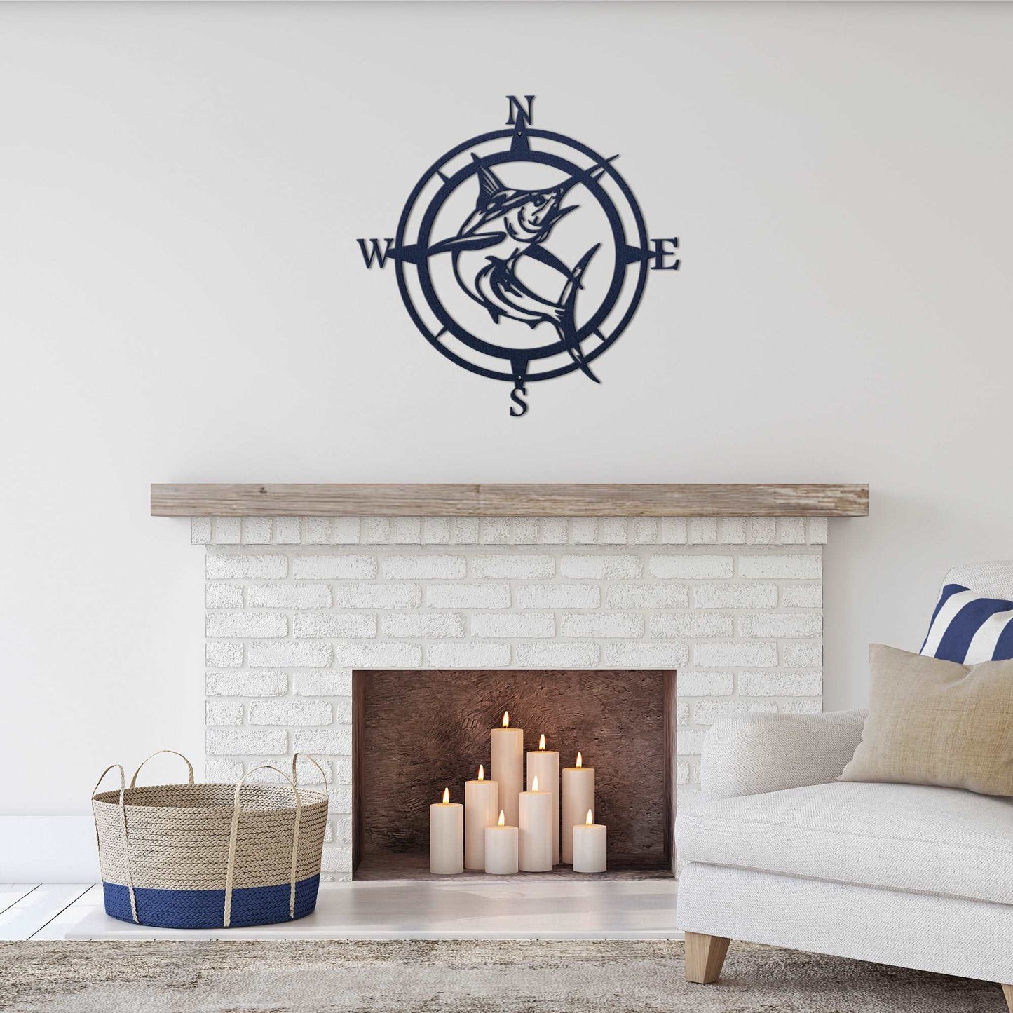 Personalized Marlin Compass Metal Wall Decor - Personalized Nautical Wall Art, Family Name & Date - Indoor Outdoor Metal Decor, Housewarming or Wedding Gift for Couples - HouseSensationsArt