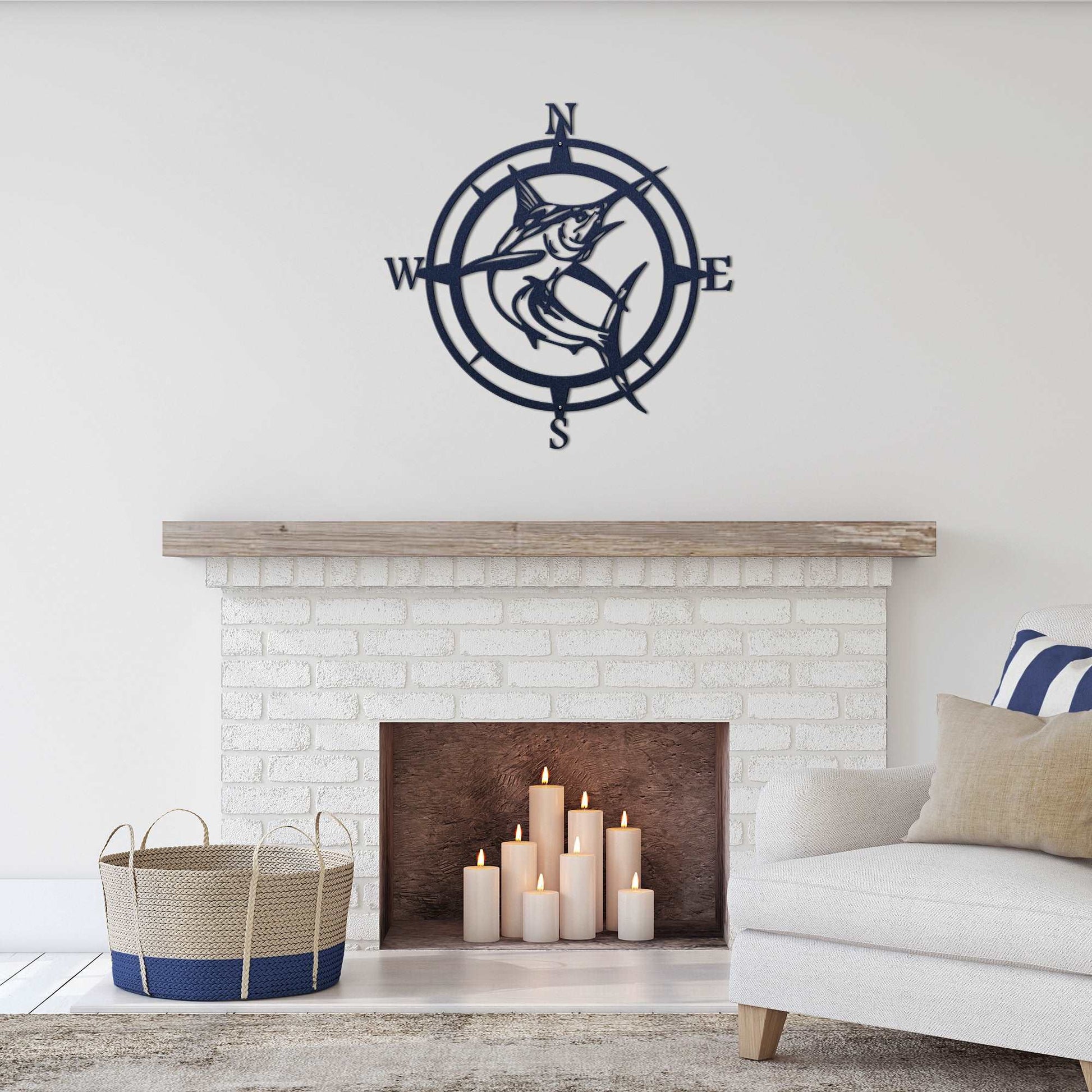 Personalized Marlin Compass Metal Wall Decor - Personalized Nautical Wall Art, Family Name & Date - Indoor Outdoor Metal Decor, Housewarming or Wedding Gift for Couples - HouseSensationsArt