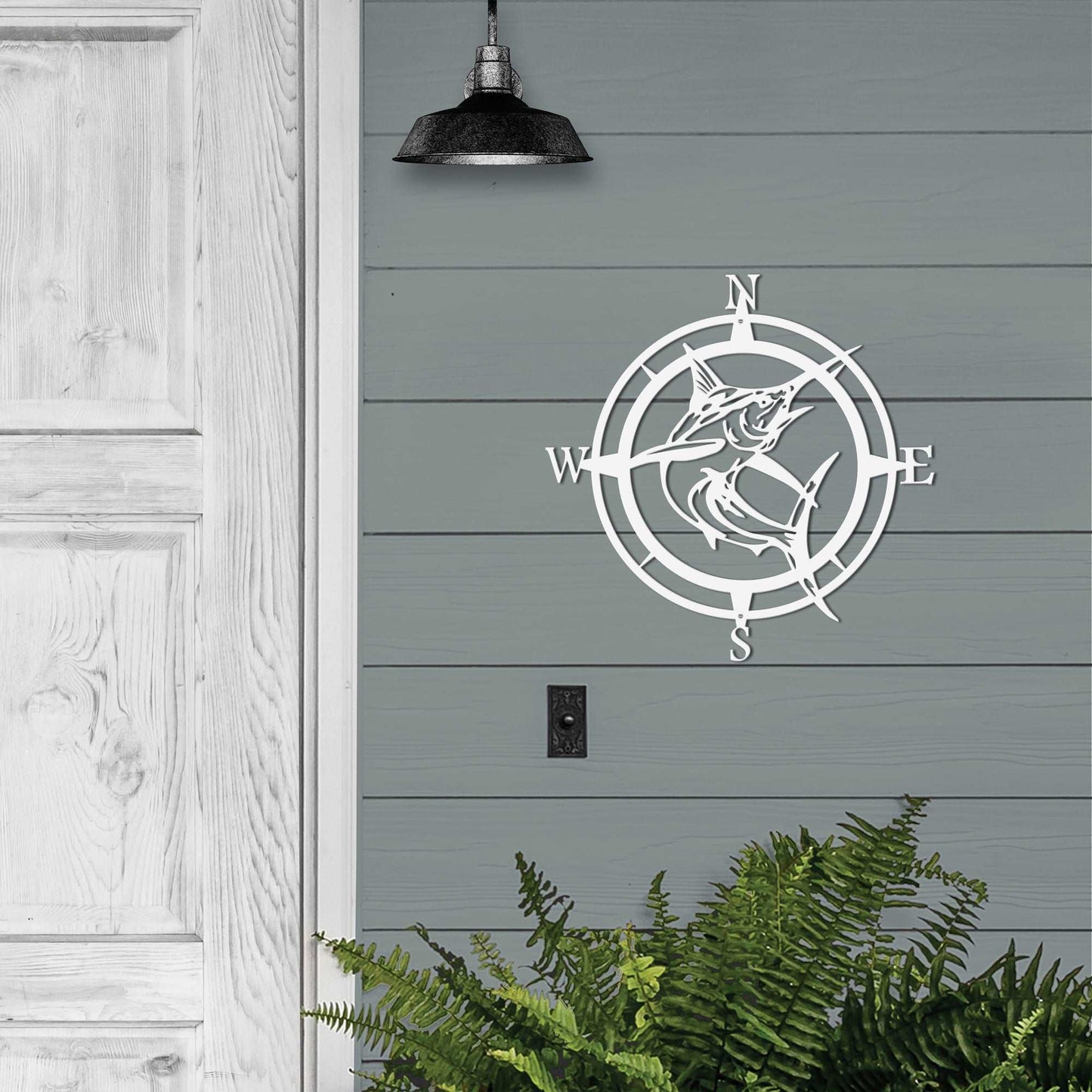 Personalized Marlin Compass Metal Wall Decor - Personalized Nautical Wall Art, Family Name & Date - Indoor Outdoor Metal Decor, Housewarming or Wedding Gift for Couples - HouseSensationsArt