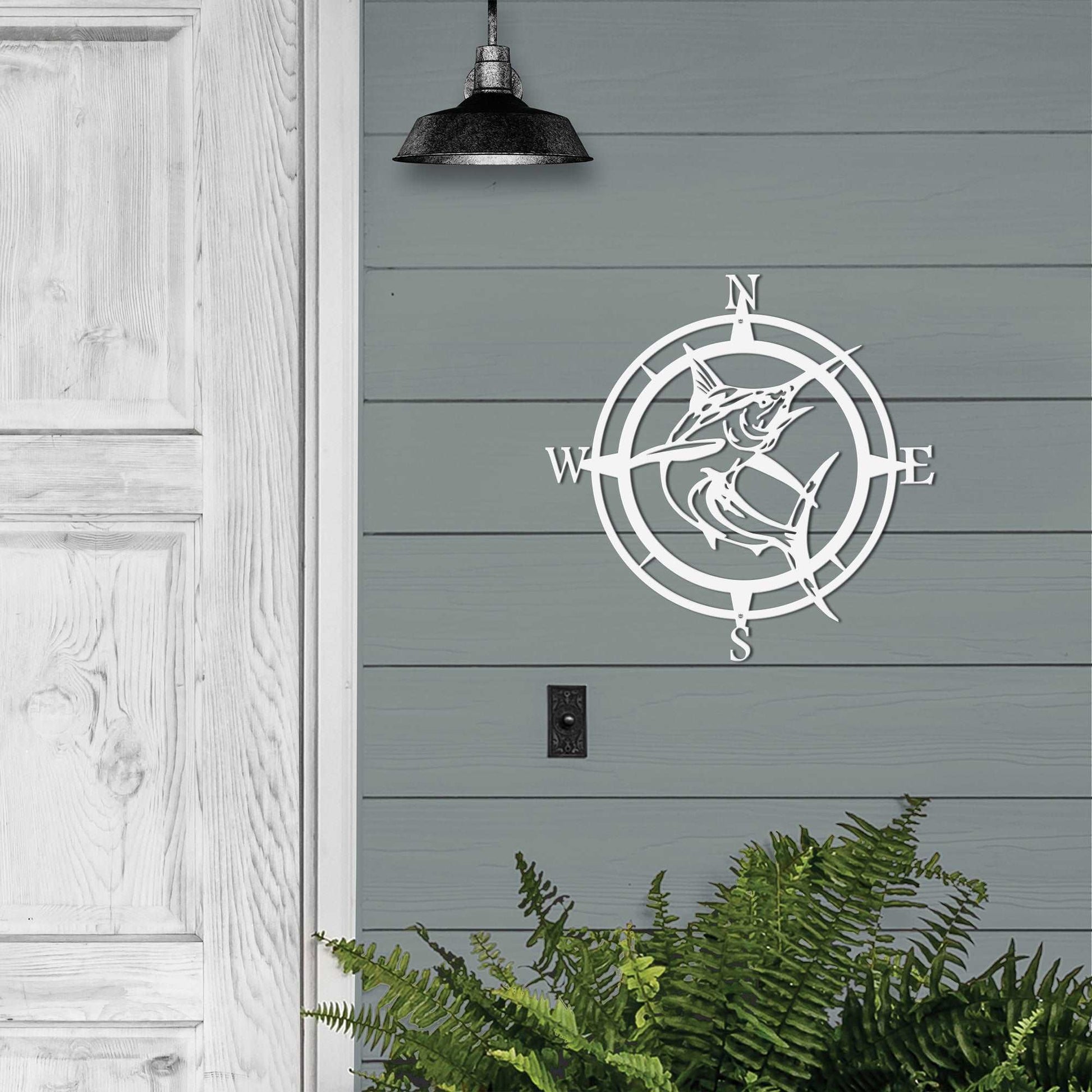 Personalized Marlin Compass Metal Wall Decor - Personalized Nautical Wall Art, Family Name & Date - Indoor Outdoor Metal Decor, Housewarming or Wedding Gift for Couples - HouseSensationsArt