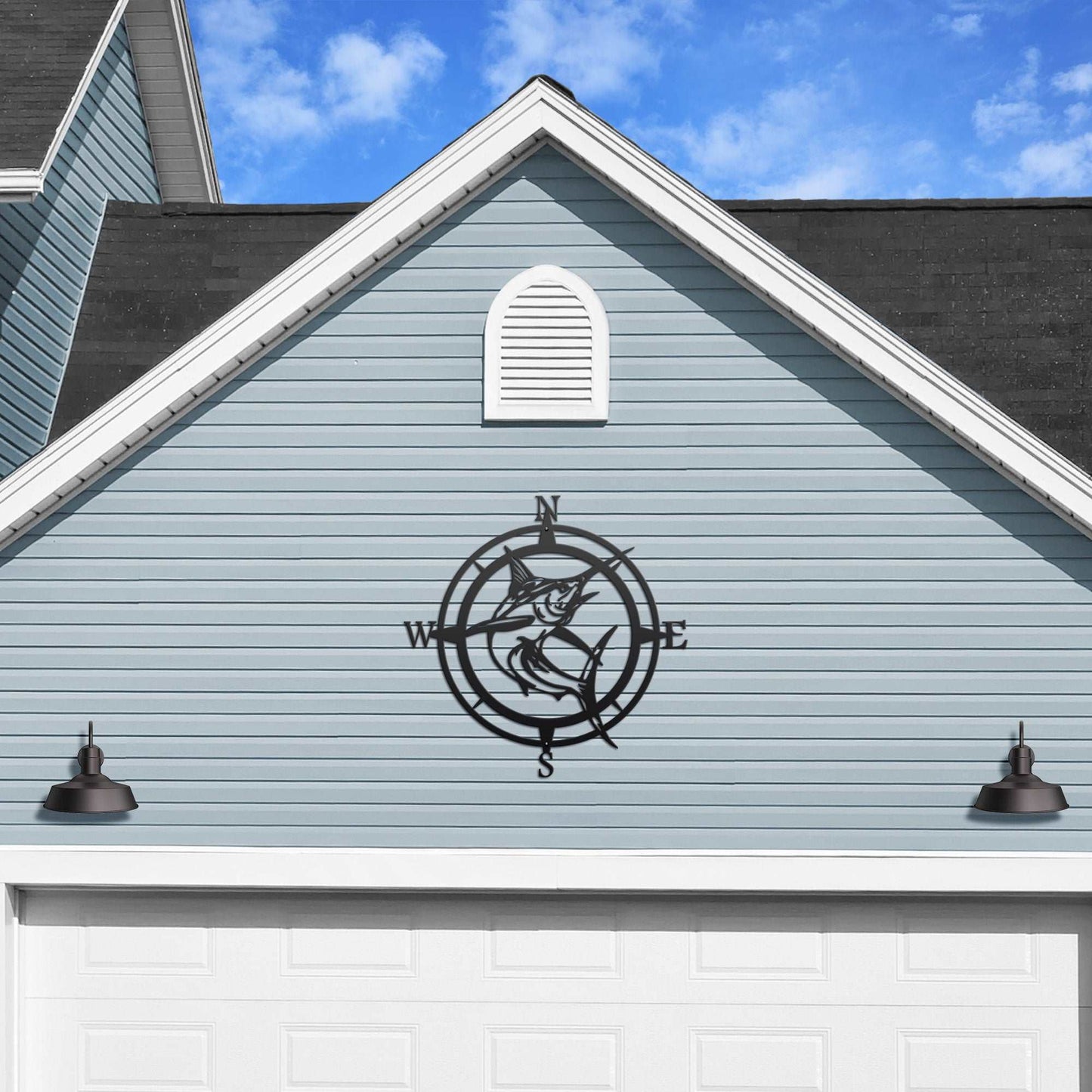 Personalized Marlin Compass Metal Wall Decor - Personalized Nautical Wall Art, Family Name & Date - Indoor Outdoor Metal Decor, Housewarming or Wedding Gift for Couples - HouseSensationsArt