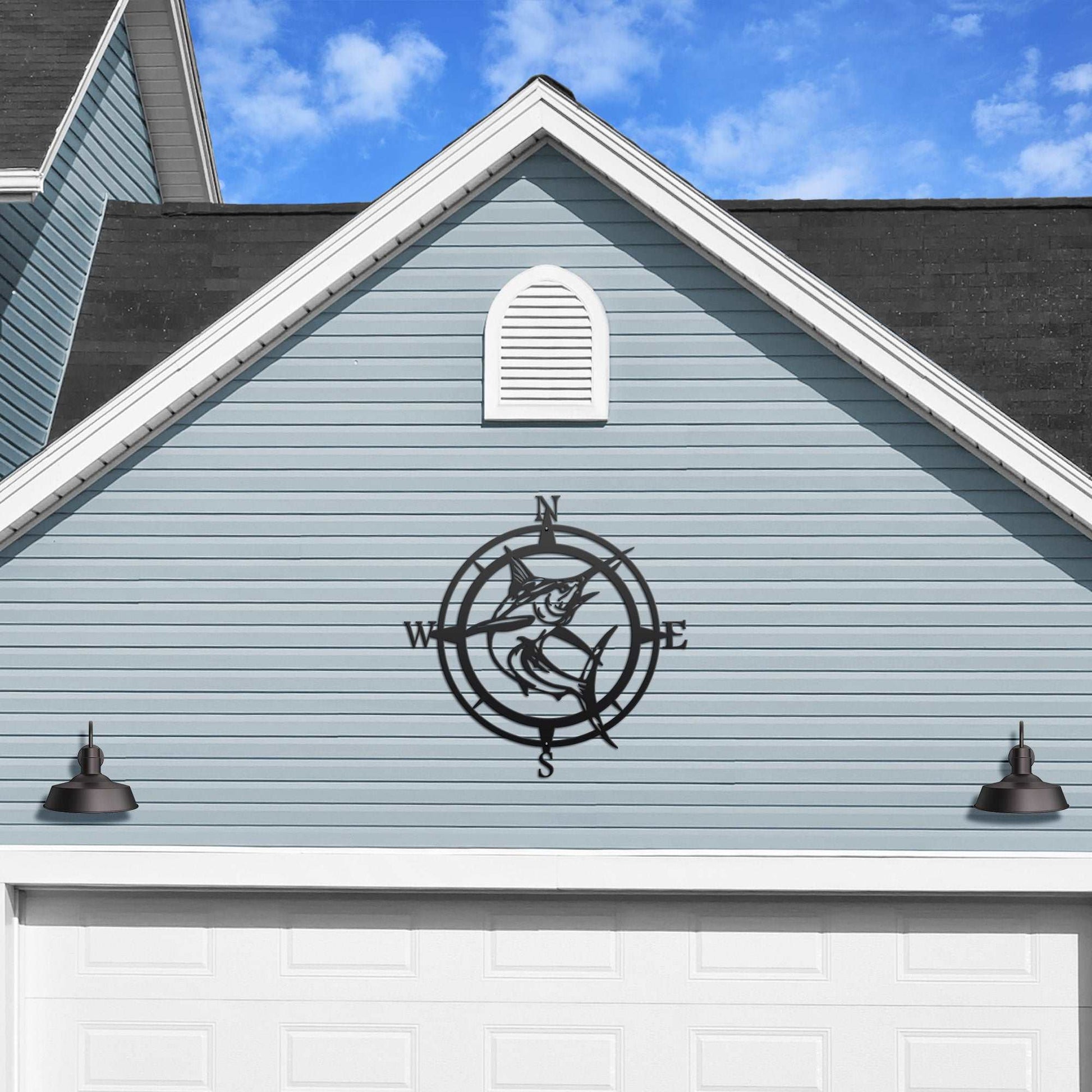 Personalized Marlin Compass Metal Wall Decor - Personalized Nautical Wall Art, Family Name & Date - Indoor Outdoor Metal Decor, Housewarming or Wedding Gift for Couples - HouseSensationsArt