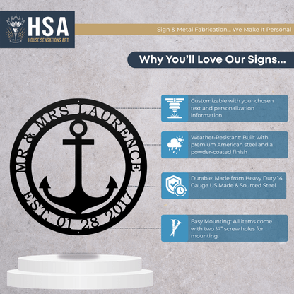 Personalized Metal Anchor Sign for Home, Garden & Coastal Decor - HouseSensationsArt