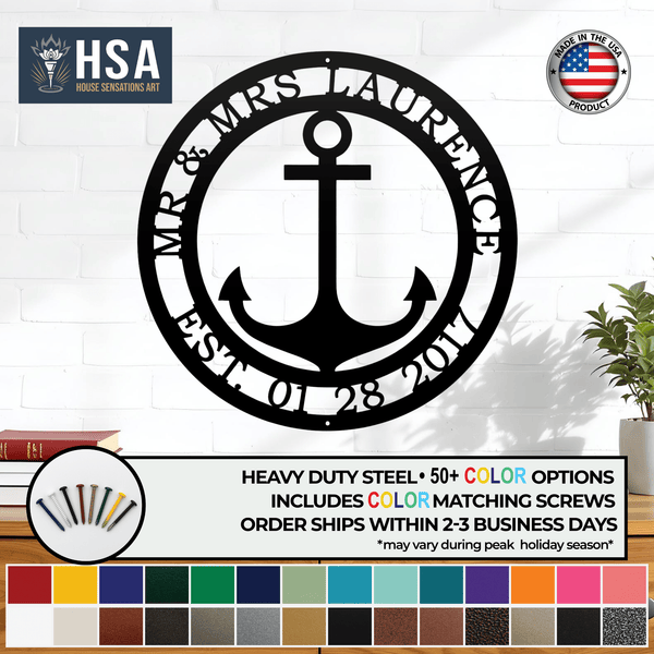 Personalized Metal Anchor Sign for Home, Garden & Coastal Decor