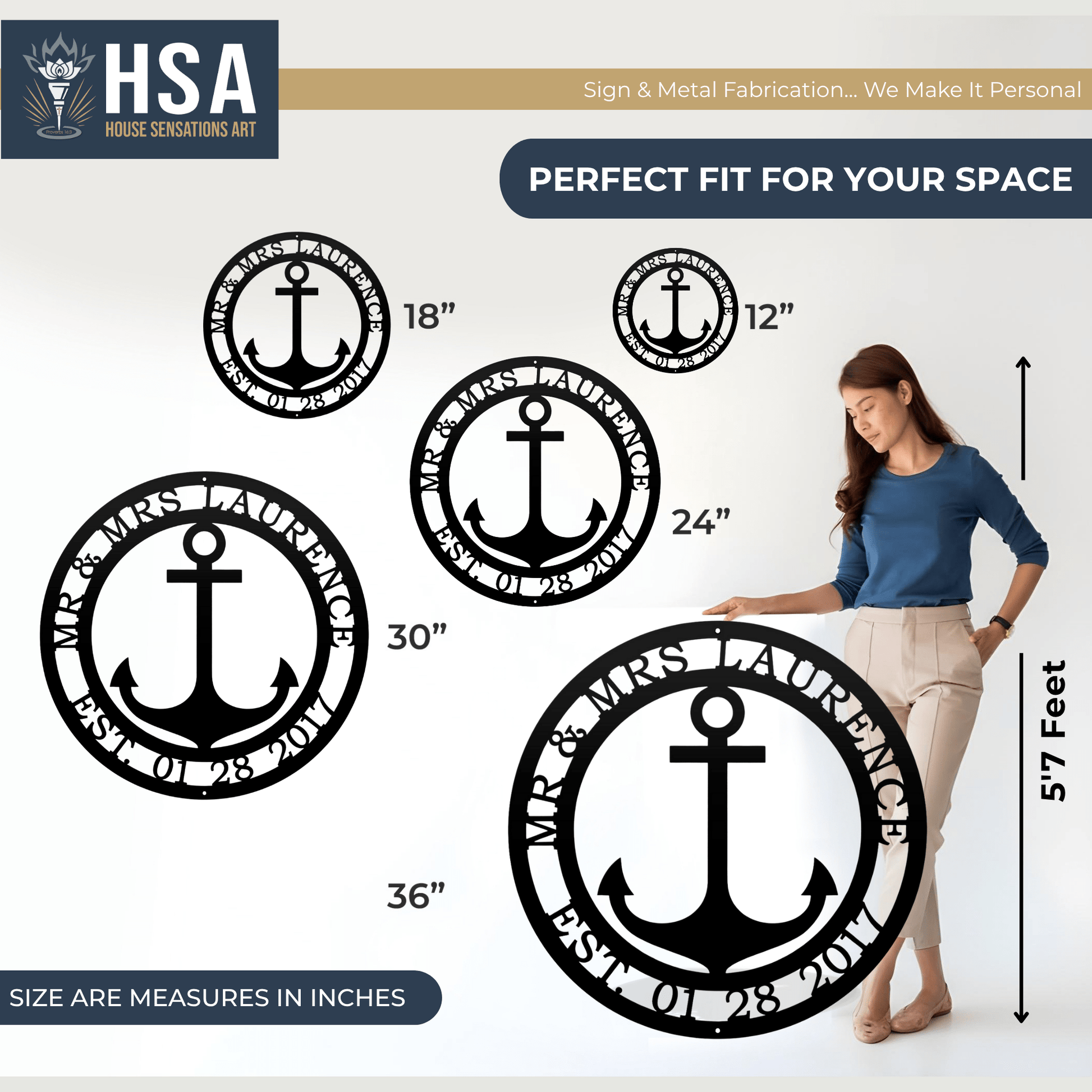 Personalized Metal Anchor Sign for Home, Garden & Coastal Decor - HouseSensationsArt