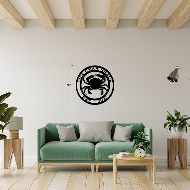 Personalized crab sign, custom metal wall decor for coastal homes, gardens, and outdoor nautical spaces