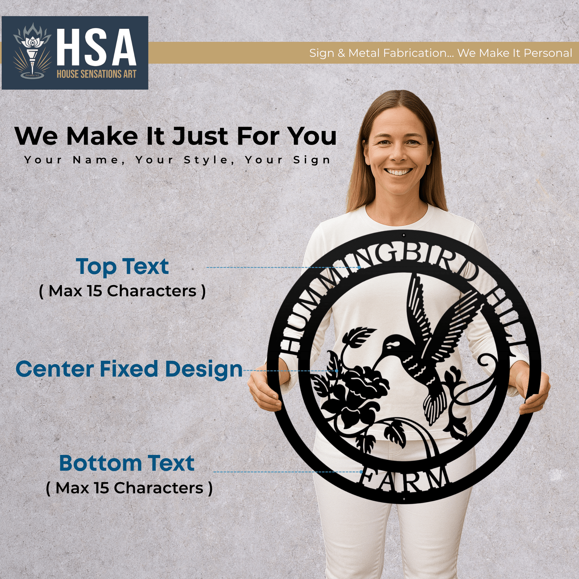 Personalized Metal Hummingbird Sign - Custom Garden Metal Wall Decor - Outdoor Indoor Wall Art - Unique Gift Idea - TTS - HouseSensationsArt