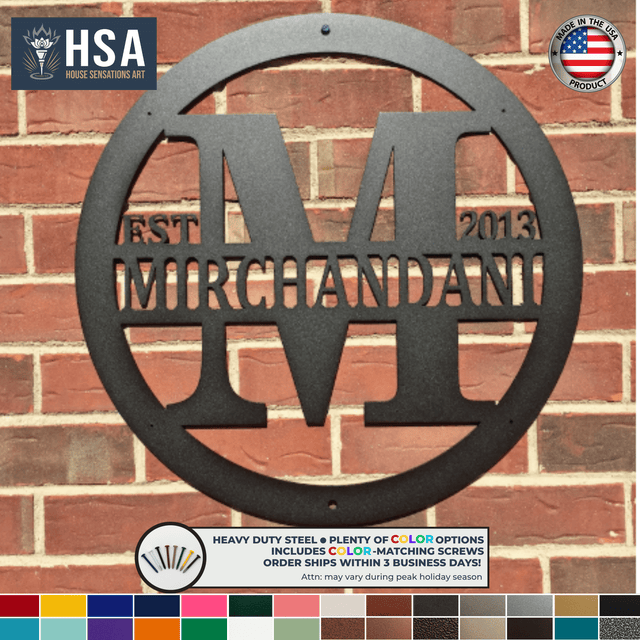 Personalized Metal Last Name Sign Monogram Door Hanger, Metal Wall Decor Custom Family Plaque, Wedding Gift Idea - TTS - HouseSensationsArt