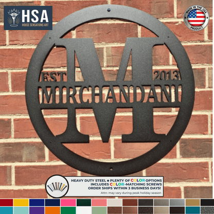 Personalized Metal Last Name Sign Monogram Door Hanger, Metal Wall Decor Custom Family Plaque, Wedding Gift Idea - TTS - HouseSensationsArt