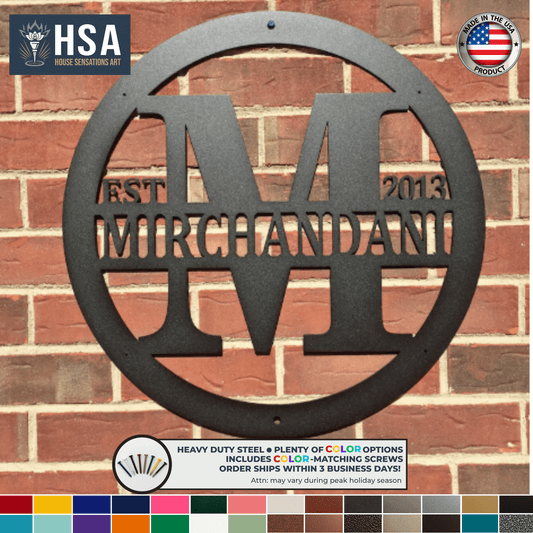 Personalized Metal Last Name Sign Monogram Door Hanger, Metal Wall Decor Custom Family Plaque, Wedding Gift Idea - TTS - HouseSensationsArt