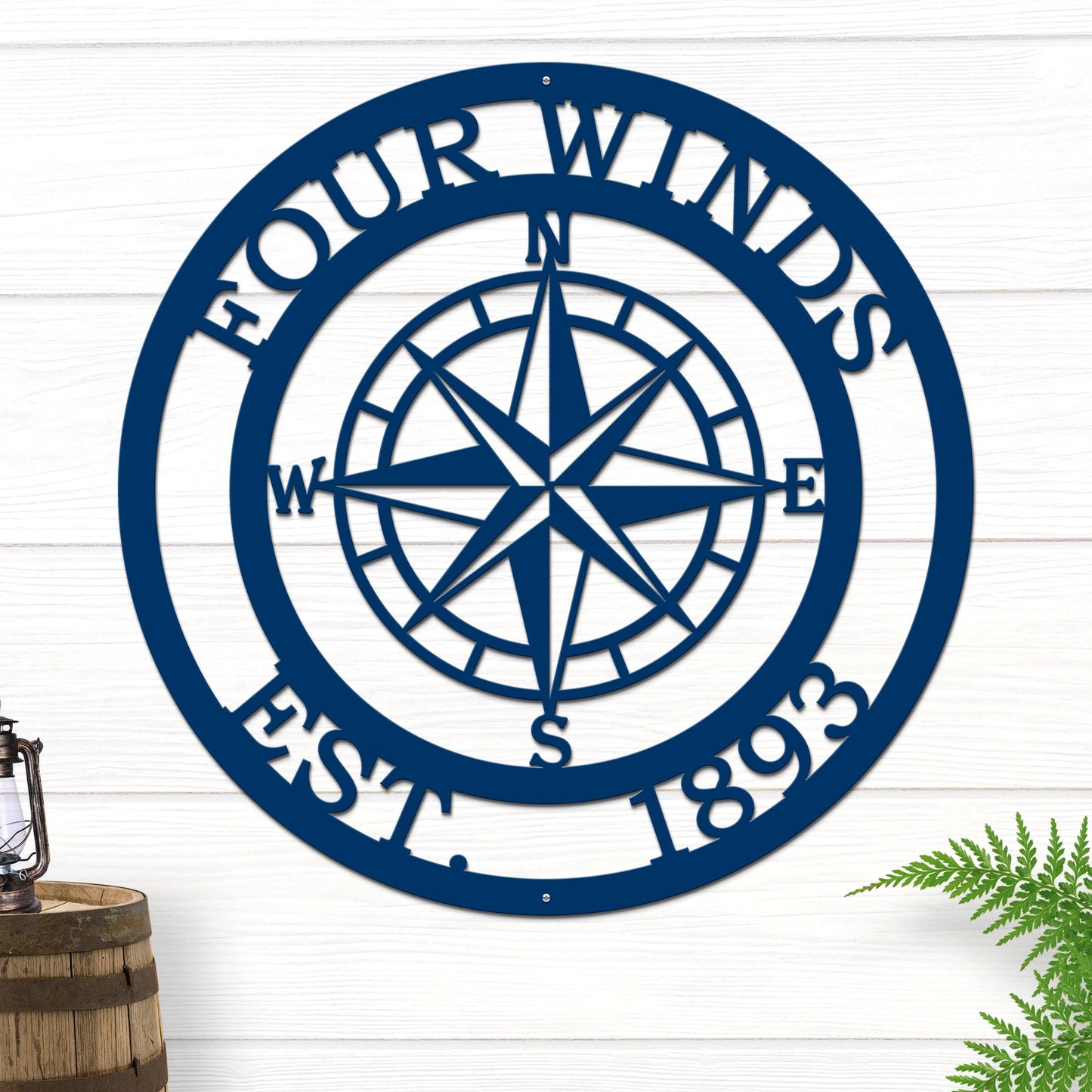 Personalized Name Compass Sign - Personalized Nautical Wall Art, Family Name & Date - Indoor Outdoor Metal Decor, Housewarming or Wedding Gift for Couples - HouseSensationsArt