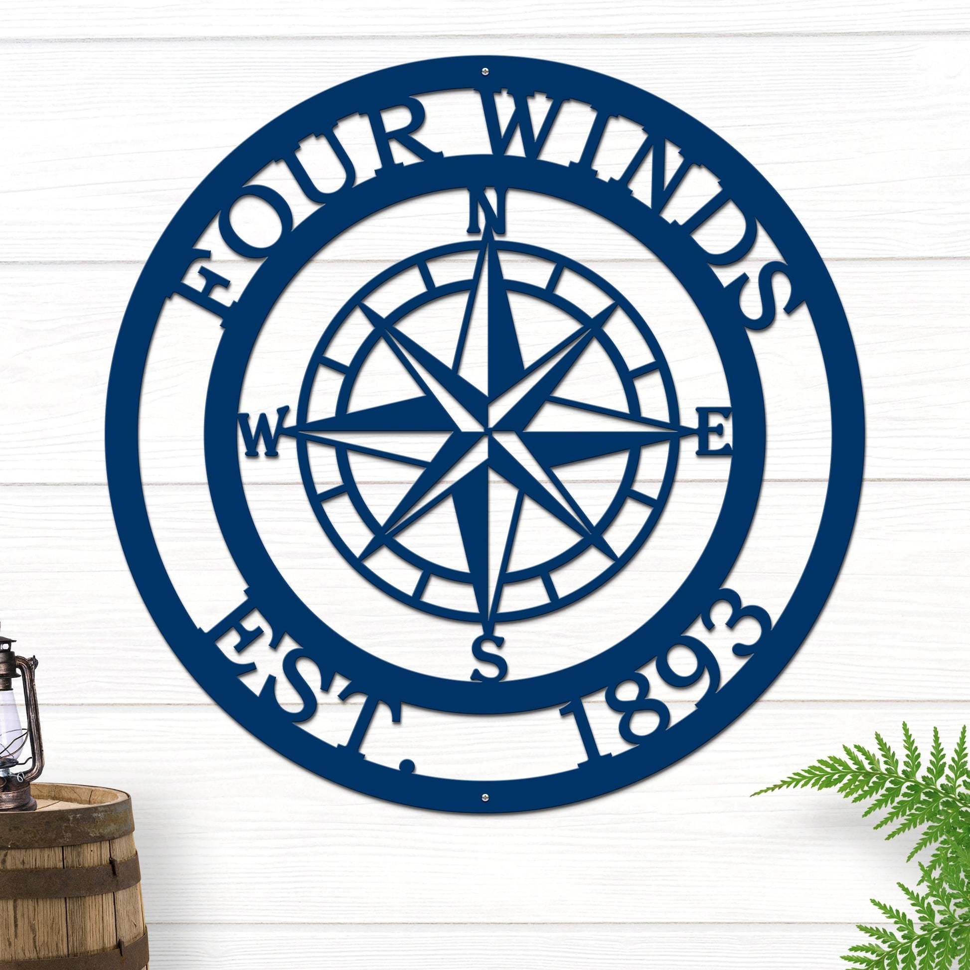 Personalized Name Compass Sign - Personalized Nautical Wall Art, Family Name & Date - Indoor Outdoor Metal Decor, Housewarming or Wedding Gift for Couples - HouseSensationsArt