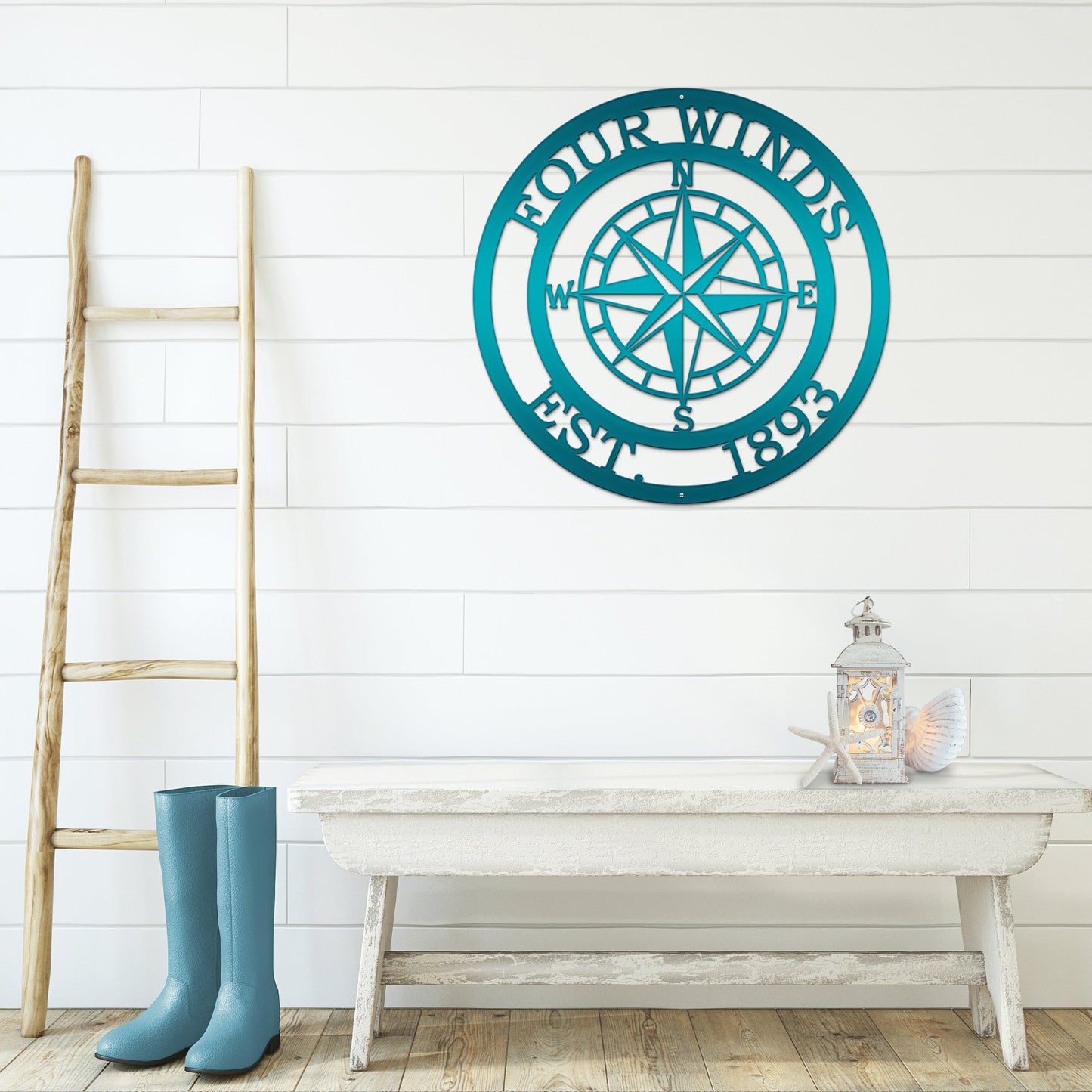 Personalized Name Compass Sign - Personalized Nautical Wall Art, Family Name & Date - Indoor Outdoor Metal Decor, Housewarming or Wedding Gift for Couples - HouseSensationsArt