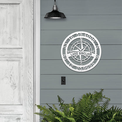 Personalized Name & GPS Coordinates Compass Sign - Personalized Nautical Wall Art, Family Name & Date - Indoor Outdoor Metal Decor, Housewarming or Wedding Gift for Couples - HouseSensationsArt