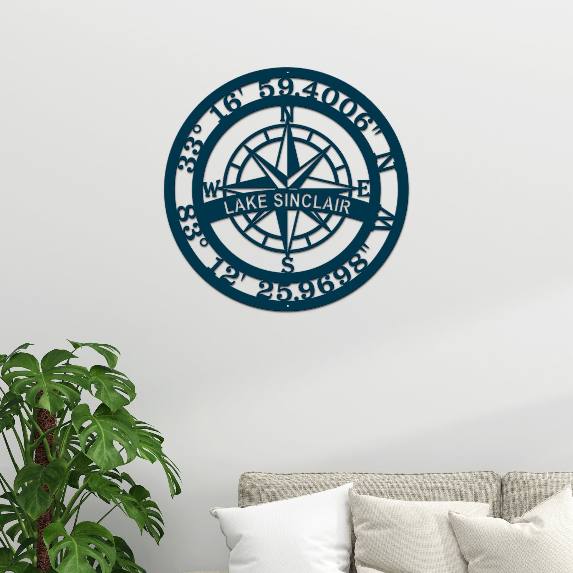 Personalized Name & GPS Coordinates Compass Sign - Personalized Nautical Wall Art, Family Name & Date - Indoor Outdoor Metal Decor, Housewarming or Wedding Gift for Couples - HouseSensationsArt