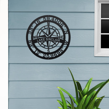 Personalized Name & GPS Coordinates Compass Sign - Personalized Nautical Wall Art, Family Name & Date - Indoor Outdoor Metal Decor, Housewarming or Wedding Gift for Couples - HouseSensationsArt