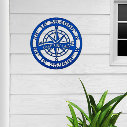 Personalized Name & GPS Coordinates Compass Sign - Personalized Nautical Wall Art, Family Name & Date - Indoor Outdoor Metal Decor, Housewarming or Wedding Gift for Couples - HouseSensationsArt