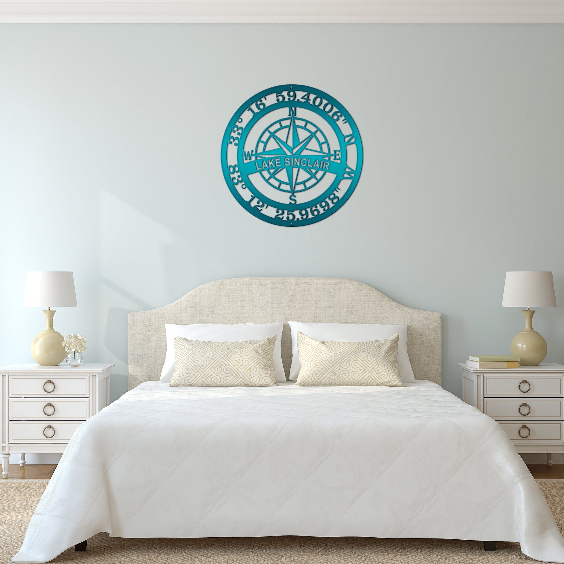 Personalized Name & GPS Coordinates Compass Sign - Personalized Nautical Wall Art, Family Name & Date - Indoor Outdoor Metal Decor, Housewarming or Wedding Gift for Couples - HouseSensationsArt